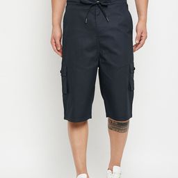 Hypernation Men Navy Blue Pure Cotton Cargo Shorts-image-23