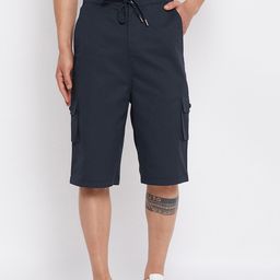 Hypernation Men Navy Blue Solid Cotton Shorts-image-50