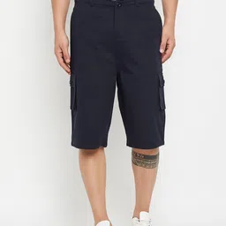 Hypernation Men Navy Blue Solid Mid-Rise Cargo Shorts-image-80