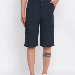 Hypernation Men Navy Blue Cotton Cargo Shorts-image-42