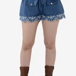 SUMAVI-FASHION Women Mid-Rise Washed Embroidered Denim Shorts-image-76
