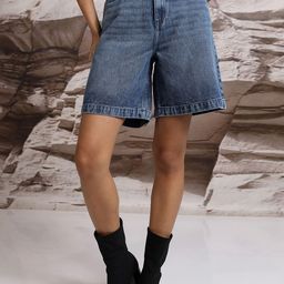 Tokyo Talkies Women Blue High Rise Cotton Denim Shorts-picture-48