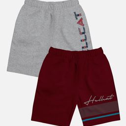 HELLCAT Pack of 2 Boys Trendy Typographic Printed Mid Rise Cotton Shorts-24