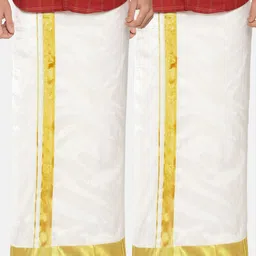 Sethukrishna Men Pack Of 2 Cream-Coloured Solid Readymade Dhoti-picture-1