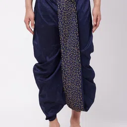 VASTRAMAY Men Navy Blue & Gold Coloured Embroidered Relax-Fit Dhoti-picture-23