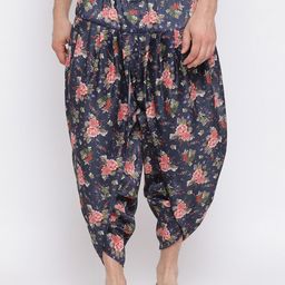 VASTRAMAY Men Grey & Red Floral Cotton Silk Dhoti-16