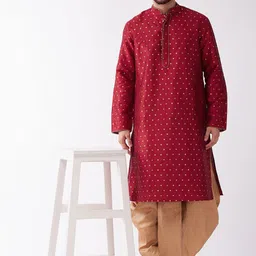 VASTRAMAY Geometric Woven Design Zari Mandarin Collar Kurta with Dhoti Pants-image-63