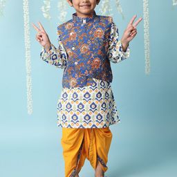 KID1 Boys Ethnic Motifs Printed Pure Cotton Kurta With Dhoti Pants & Nehru Jacket-image-18