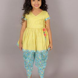 LIL DRAMA Girls Floral Printed Regular Pure Cotton Kurti with Dhoti Pants-picture-22