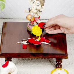 GLOBALLY INDIAN Brown Square Wooden Pooja Chowkie-image-37