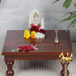 GLOBALLY INDIAN Brown Square Wooden Pooja Chowkie-image-19
