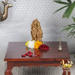 GLOBALLY INDIAN Brown Square Wooden Pooja Chowkie-image-41