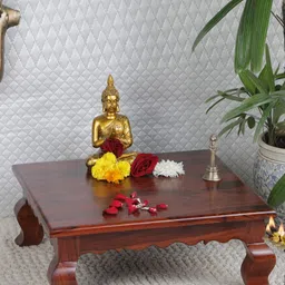 GLOBALLY INDIAN Brown Square Wooden Pooja Chowkie-image-43