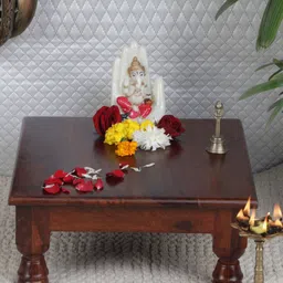 GLOBALLY INDIAN Brown Square Wooden Pooja Chowkie-image-40