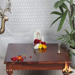 GLOBALLY INDIAN Brown Square Wooden Pooja Chowkie-image-16