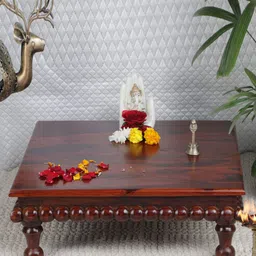GLOBALLY INDIAN Brown Square Wooden Pooja Chowkie-image-18