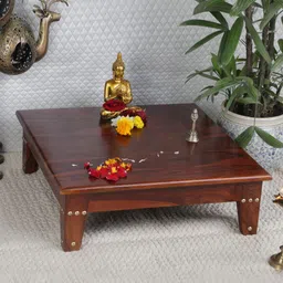 GLOBALLY INDIAN Brown Square Wooden Pooja Chowkie-image-42