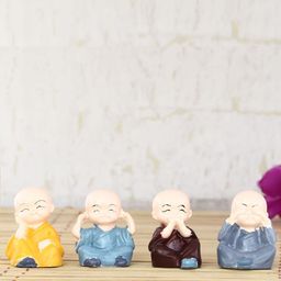eCraftIndia Set of 4 Beige & Blue Handcrafted Child Monk Buddha Showpieces-2