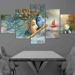 Radha Krishna Set of 5 Wall Painting Digital Reprint 18 inch x 30 inch Painting-33