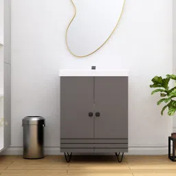 Wash Basin Vanity with Ceramic Washbasin Sink | Water Resistant Bathroom Cabinet 4mm Grooves Lining Design Under Counter Basin-image-58