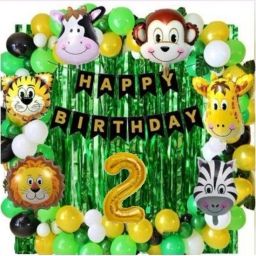 Solid JungleTheme Second Happy Birthday Decoration Set-Ballon,Curtain,letterfoil Balloon-29