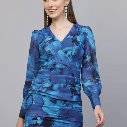 Women Bodycon Light Blue, Dark Blue Above Knee/Mid Thigh Length Dress-image-8