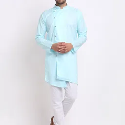 Benstoke Men Blue & White Angrakha Kurta with Pyjamas-picture-32