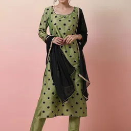Sangria Foil Print Straight Kurta Sets With Pants & Dupatta image 1