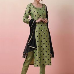 Sangria Foil Print Straight Kurta Sets With Pants & Dupatta image 4