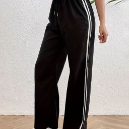 Women Striped Black Track Pants-image-90