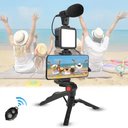 ZOKMOB Adjustable Vlogging Kit CameraPhone Tripod Led Light Selfie Stick and Microphone Tripod Kit, Tripod Bracket, Tripod, Monopod, Monopod Kit-image-82