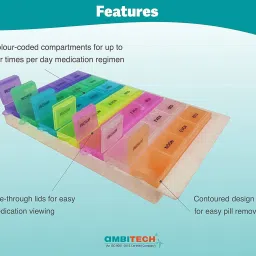 ambitech Pill Organizer for 28 Days/4 Weeks with Transparent and Detachable Compartments with Prescribed Timeslots Pill Box image 3