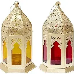 Morrocan Red, Yellow Iron Table Lantern-picture-2