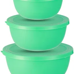 Stainless Steel, Plastic Storage Bowl Flora Stainless Steel Microwave Safe 3 Pcs. Bowl Set with Lid-Green-14