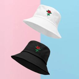 REFFER Rose Embroidered Unisex foldable cotton Bucket Hat-image-45