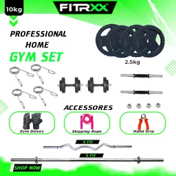 10 kg Home Gym Combo Set | 5ft Straight 3ft Curl Rod, 1 Pair Dumbbell Rod Home Gym Combo-3