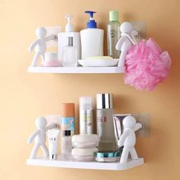 Bathroom Storage Human Hook Rack Floating Shelf Simple Wall Home Office Shelves Plastic Wall Shelf-image-22