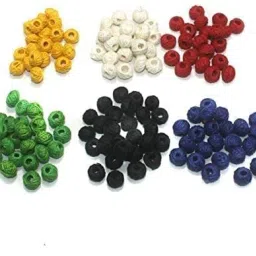 150 Pcs. Cotton Thread Round Beads 6 Color Combo 12x8 mm for Jewellery Making, Beading, Arts and Crafts and Embroidery Work-6