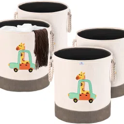 Cotton, Polyester Pack of 4 43 Ltr Clothes Basket with Handles | GM-8-BG | Giraffe- Grey & White Storage Basket-image-84