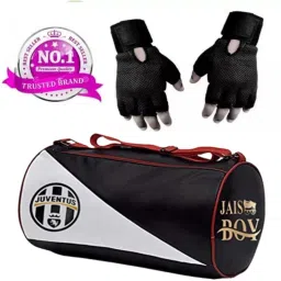 15 L Gym Duffel Bag - Combo set of Gym bag Polyester and high qualtiy Gloves (Black, Free Size) - Black-image-54