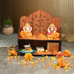 Premium Om Carved Pattern Devghar, Set-Top Box Stand Wooden Mandir Temple(DIY) Wooden Wall Shelf-15