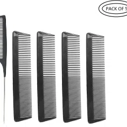 1 Pin Rat Tail Sectioning Partition Comb with 4 Half Coarse and Half Fine General Grooming Comb, Black [Pack of 5]-35