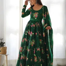 arlima Floral Print, Printed, Polka Print, Geometric Print, Graphic Print, Embellished, Solid, Self Design Georgette Stitched Anarkali Gown image 3