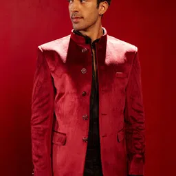 SHRESTHA BY VASTRAMAY Slim Fit Velvet Bandhgala Blazer-image-17