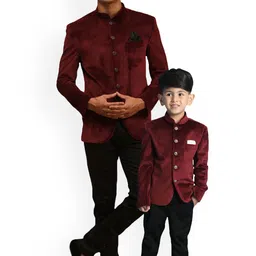 VASTRAMAY Boys Polka Dot Printed Slim-Fit Bandhgala Party Blazer-image-92