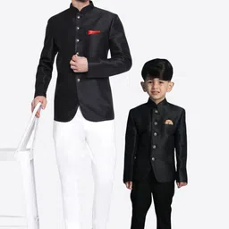VASTRAMAY Mandarin Collar Slim-Fit Bandhgala Blazer-image-76