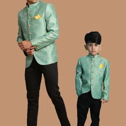 VASTRAMAY Woven Design Slim Fit Bandhagala Blazer-image-48