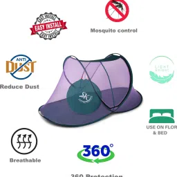 sk online services Polyester Adults Washable Attractive Sleeping Single Bed Mosquito Net With Cloth Base/ Portable Single Bed Mosquito Net With Large Zippers For Easy Entrance And Exit (Purple) Mosquito Net image 5