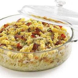 Glass Serving Bowl Glass Casserole Deep Round - (1 LTR) Oven and Microwave Safe Serving Bowl with Glass Lid Set of (1)-19