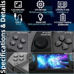 Playtastic Protect X Pro Handheld Retro Game Console Linux System 64 GB with 20+ Emulator 64G TF Card, 15000+ game, Portable Retro Game Console image 3